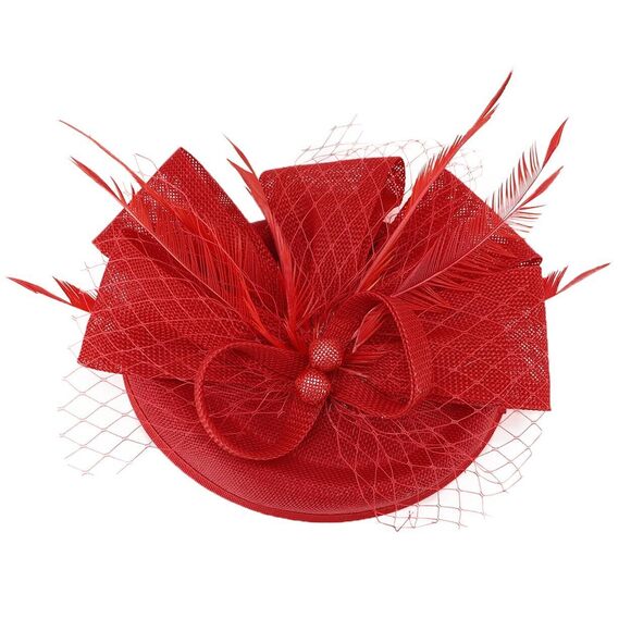 5398 Fascinators Pillbox Hat Sinamay Feather Flower Derby Ball Wedding Church - Picture 2 of 3